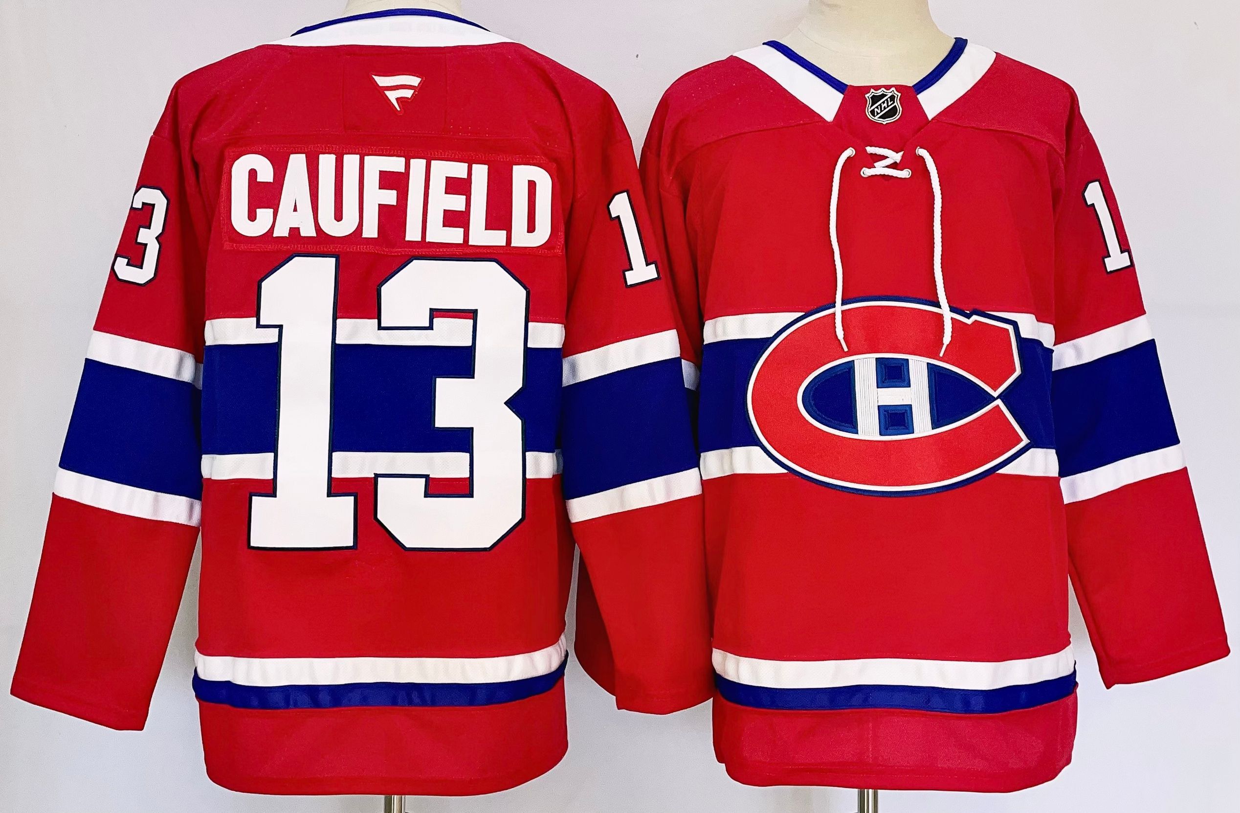 Men Montreal Canadiens #13 Caufield Red 2025 Home Premier Player NHL Jersey->more nhl jerseys->NHL Jersey